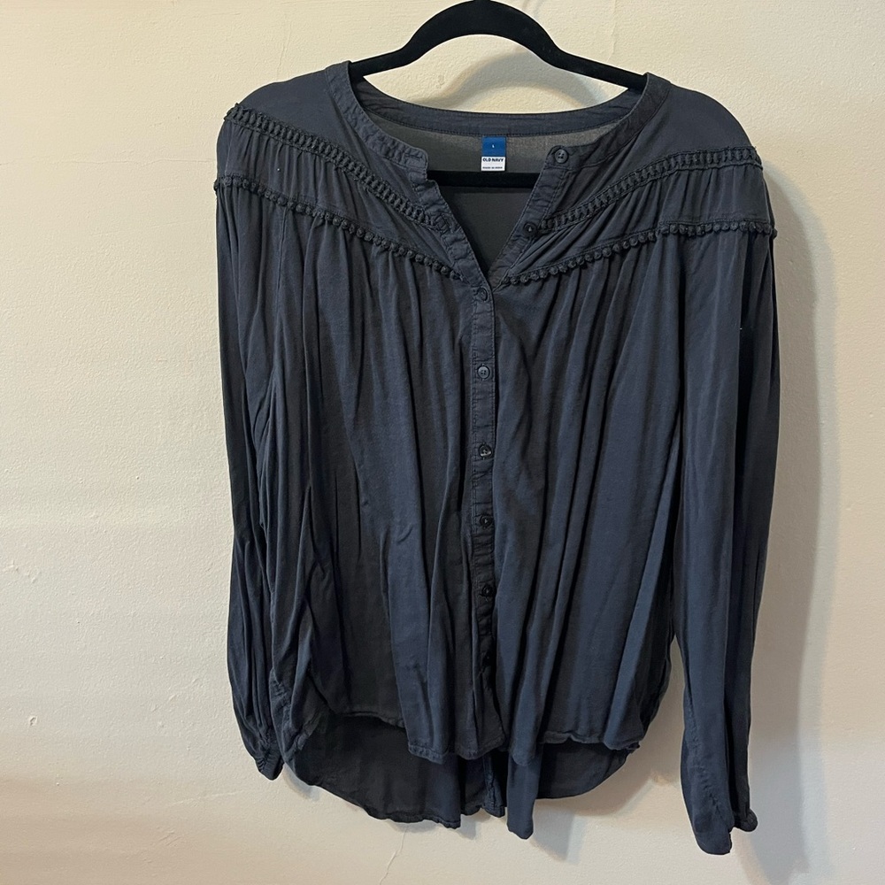 Black Pom Pom Peasant Blouse